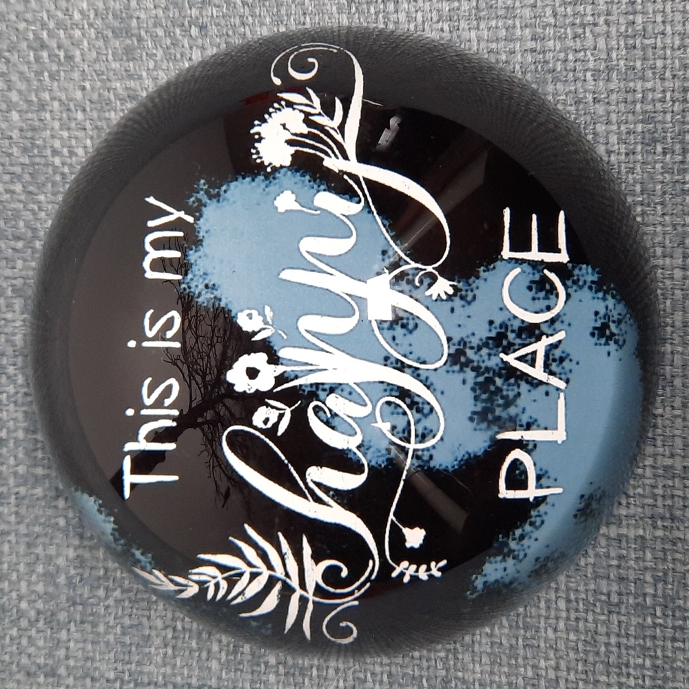 Glass Paperweight Flower Happy Place Round Writing Desk Accessory Writer Teacher